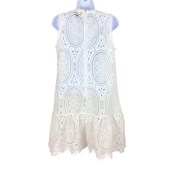 GRACIA White Eyelet Lace Sleeveless Drop Waist Mini Dress size M GRACIA White Eyelet Lace Sleeveless Drop Waist Mini Dress size M